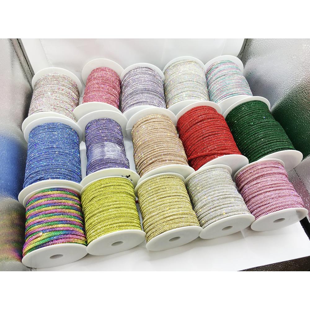 SINRONG 4mm Forme Ronde DIY Cristal Noeud 6 Rangées Décoration Cristal Strass Colorés Bling Corde Strass