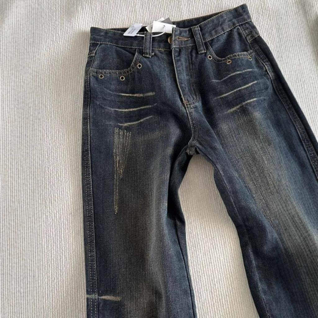 Women's 2025 Korean Flare Jeans High-waisted Niche Design Drape Horseshoe Pants Retro Street Style Baggy Jeans