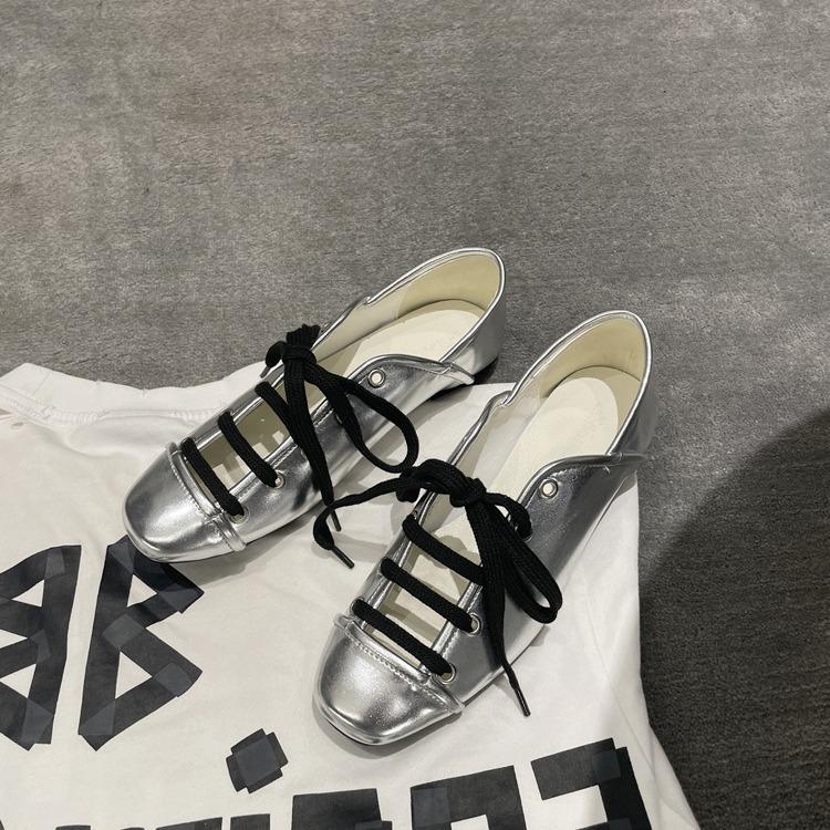 Soft leather soft-soled ballet hollow single shoes women's flat-soled niche round head lace-up sports board shoes