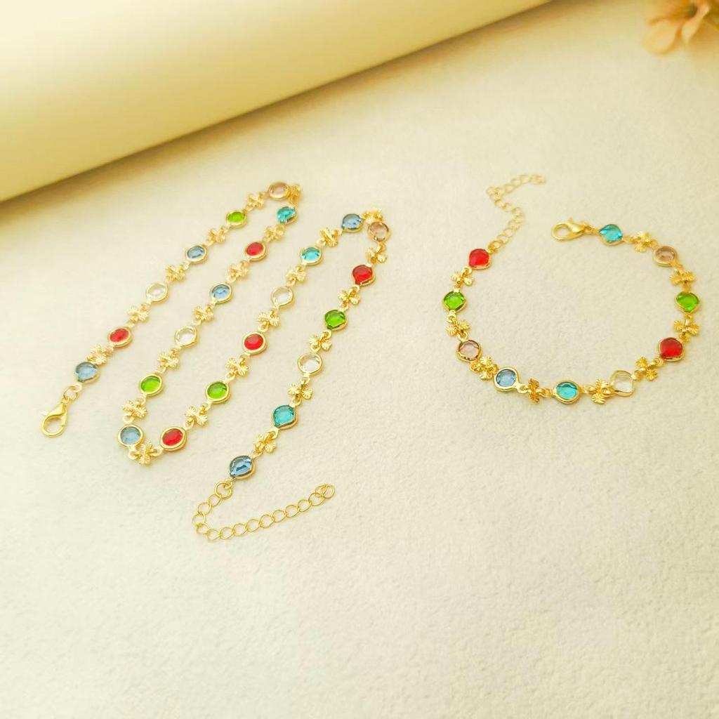 Elegant Colored Crystal Metal Clavicle Chain Layered Celebrity Bracelet