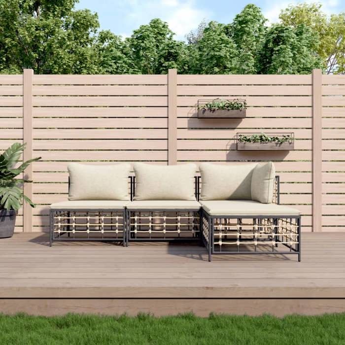 VidaXL Salon de Jardin 4 pcs avec Coussins, Mobiliers de Patio avec Dossier, Ensemble de Canapés, Meubles de Terrasse 3186730
