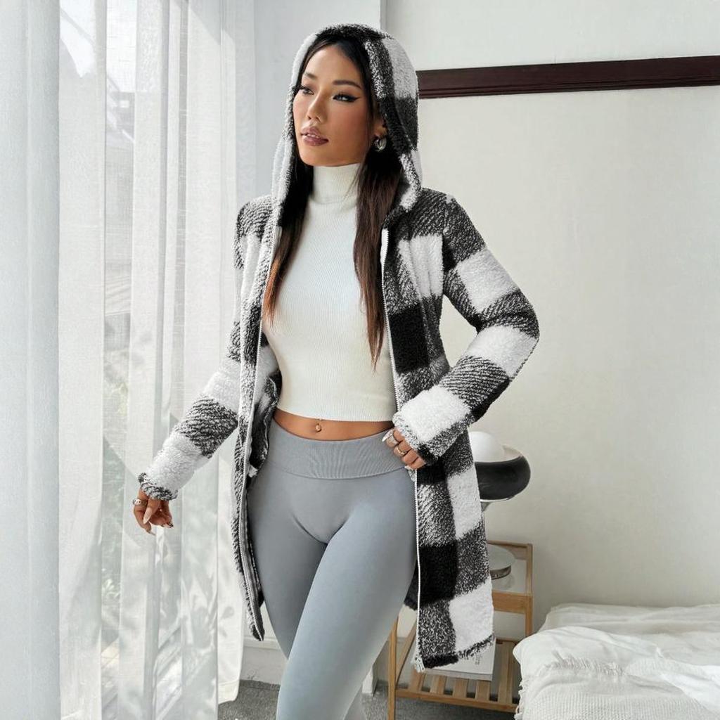 Women's Autumn/winter Lamb Cardigan Hooded Zipper Fleece Casual Coat