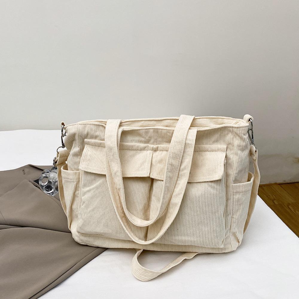 Vintage Corduroy Tote Bag Elegant Casual Underarm Bag Simple Multi-pocket Shoulder Bag  Holiday