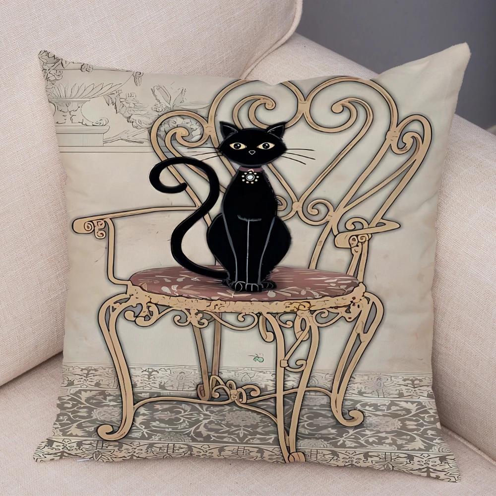 Double Print Cute Elegant Black Cat Cushion Cover Decor Cartoon Animal Pillow Case for Sofa Home Car Soft Plush Throw Pillowcase