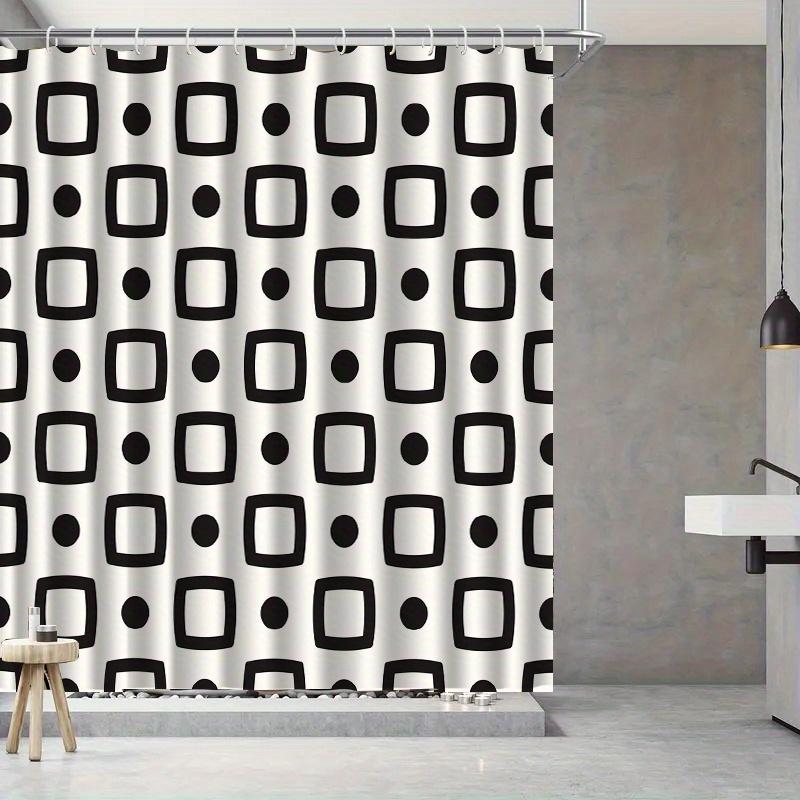1pc Simple Geometric Patterned Shower Curtain with Hooks, Machine Washable Polyester, Suitable for Bathroom Decor.