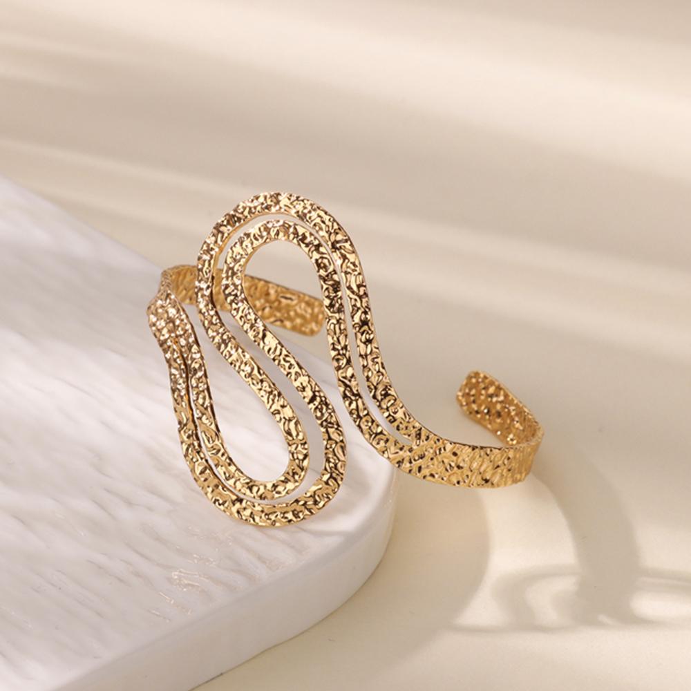 Stainless Steel Leave Bangle Bracelet For Women Simple Vintage Gold Color Geometric Open Cuff Bracelets Fashion Jewelry Gift