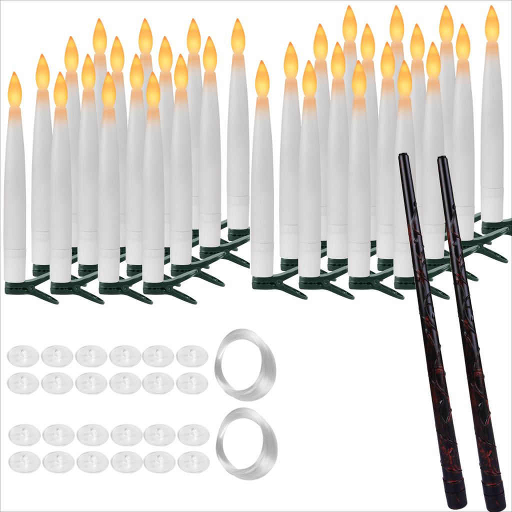 12/24Pack Christmas Floating Candles With Magic Wand Remote LED Flameless Hanging Taper Candle Flickering for Home Holiday Decor