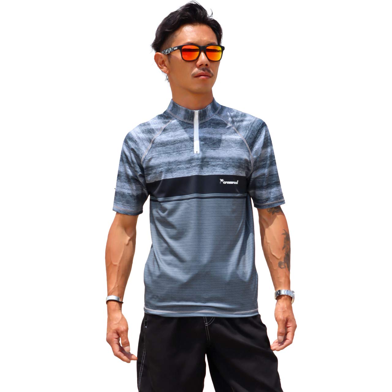 

CROSSROAD Men s Half-Zip Short Sleeve Rash Guard, UV Protection, for Marine Sports (Black, Size L) m-20204