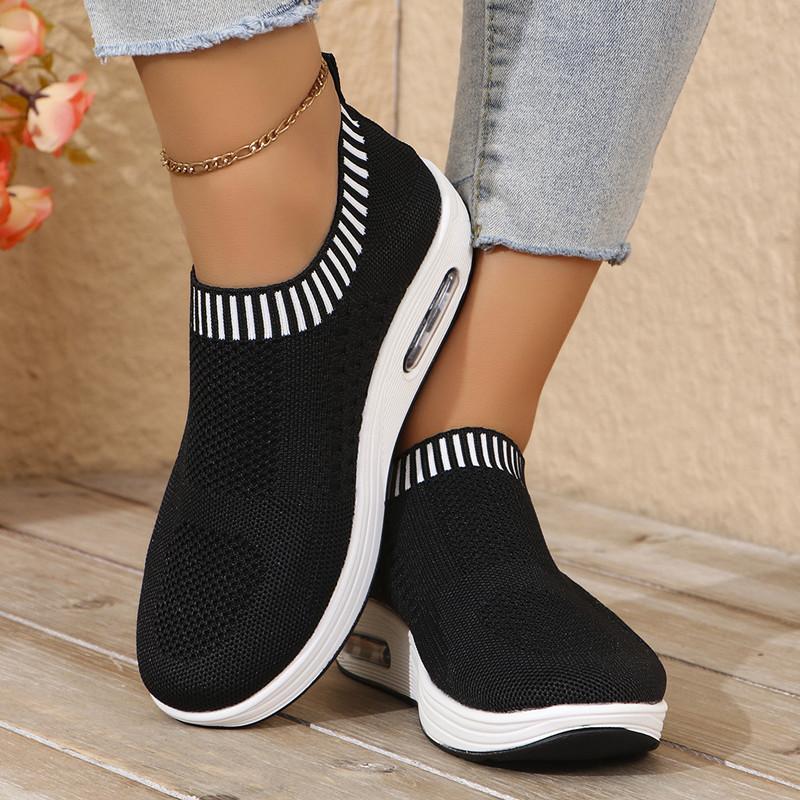 Spring and Autumn Footwear Large Size Shallow-mouth Flying Woven Round Head and Thick-soled Casual Single Shoes Women's Shoes