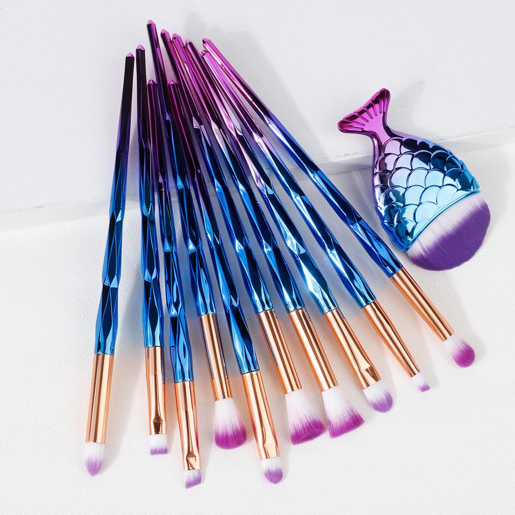 10Pcs Mermaid Makeup Brushes Set Gradient Eyeshadow Foundation Cosmetic Brush, Soft Synthetic Bristles Eyeshadow Blush