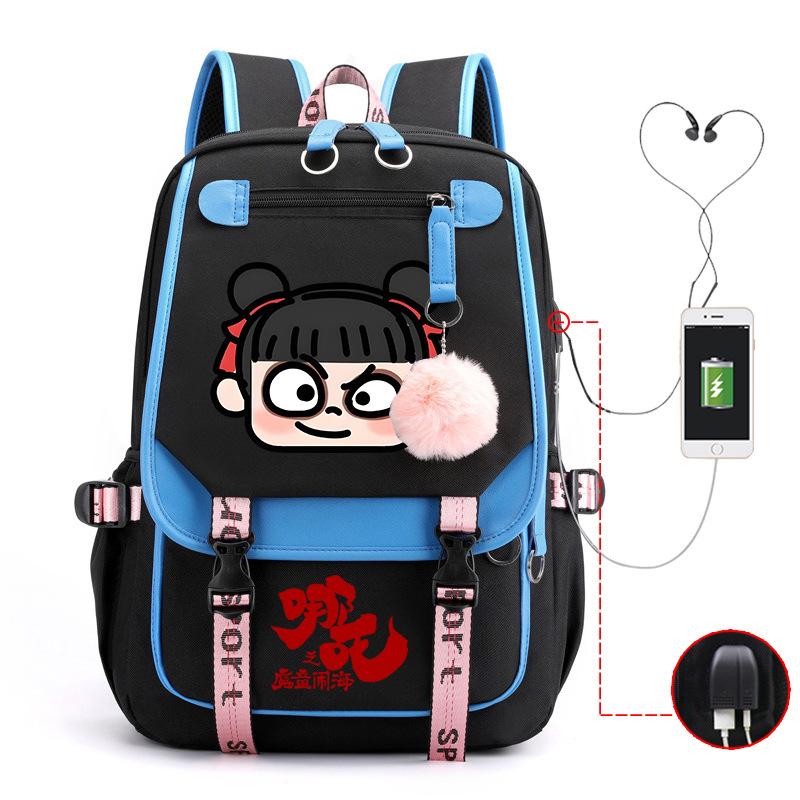 Cartoon Movie Nezha Printing Leisure Burden Reduction Travel Bag Backpack Multi-Function Large Capacity Usb Student Schoolbag