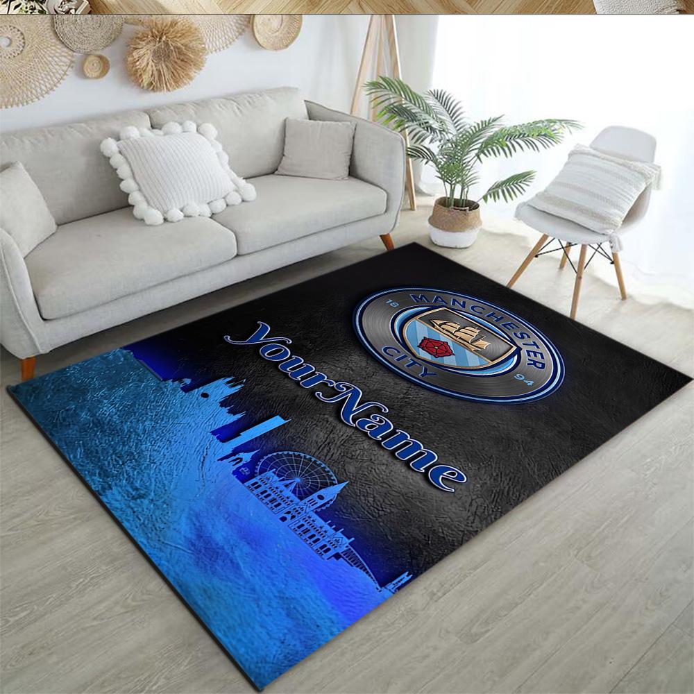 Manchester City Customized Name Area Rug Design for Decorate room Entryway Dining Room Balcony Antislip Carpet Decorate Offices Gift for Festivals