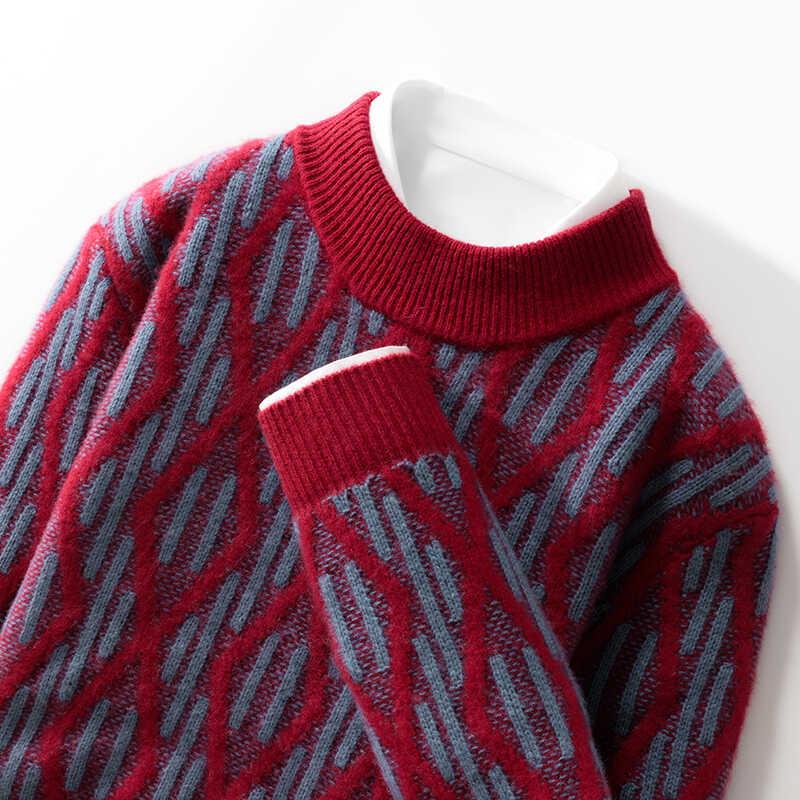 Men s Color Block Wool Knit Sweater - Half-High Collar, Thickened, for Autumn/Winter. XL