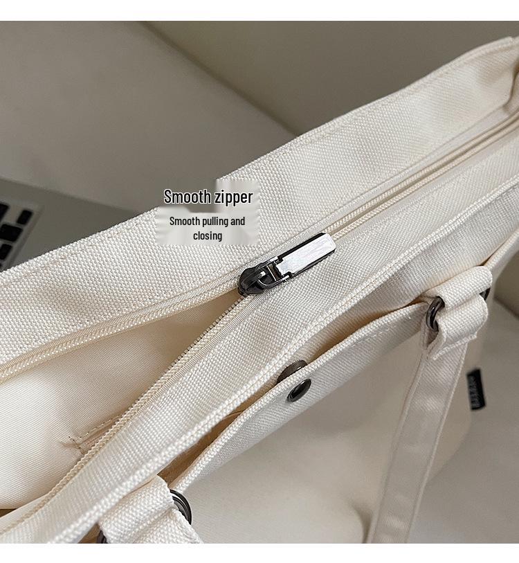 Korean Style Large Capacity Canvas Tote Bag - Lightweight, Solid Color, Shoulder Handbag with Print Logo