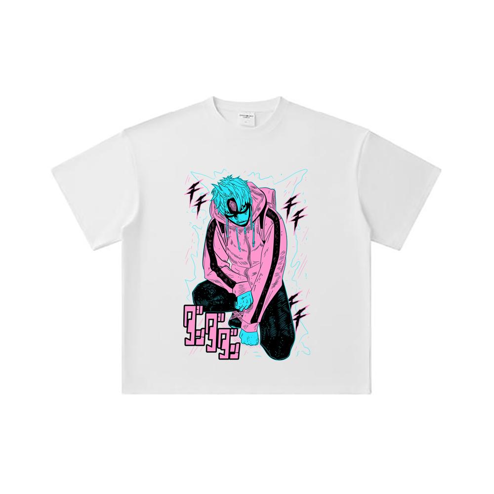 260 GSM Double Yarn 32 Count 100% Cotton Dandadan V17 Jiji White Print Unisex Heavy Cotton T Shirt