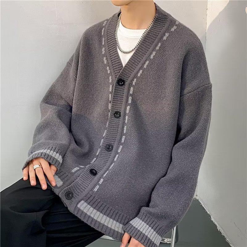 Autumn and Winter V-neck Sweater Cardigan Men's Casual Loose Thread Jacket Japanese Retro Trend Korean Knitted Sweater