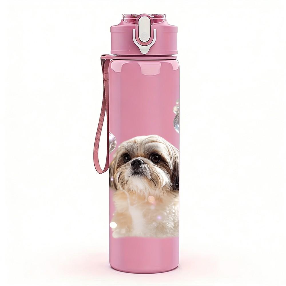 1PC Puppy Dog Soft Pillow Art Print 750ml Color Plastic Sports Water Bottle Leakproof Flip Straw Lid Suitable for Sports Office Home Use