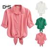 Women Shirt Summer Short Sleeve Casual Shirt Lapel Solid Color Breathable Women Blouse for Office Travel Party Daily Wear