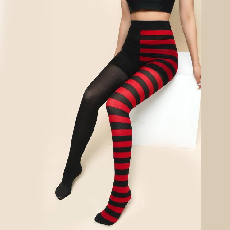 Christmas Halloween Contrast Color Stripe Pantyhose High Waist Full Length Tight