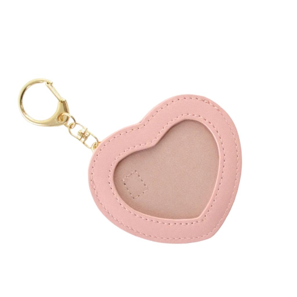 Cute Heart Shape Badge Holder Keychain Anime Pin Pendant PU Leather Display Protector Bag for Students and Collectors