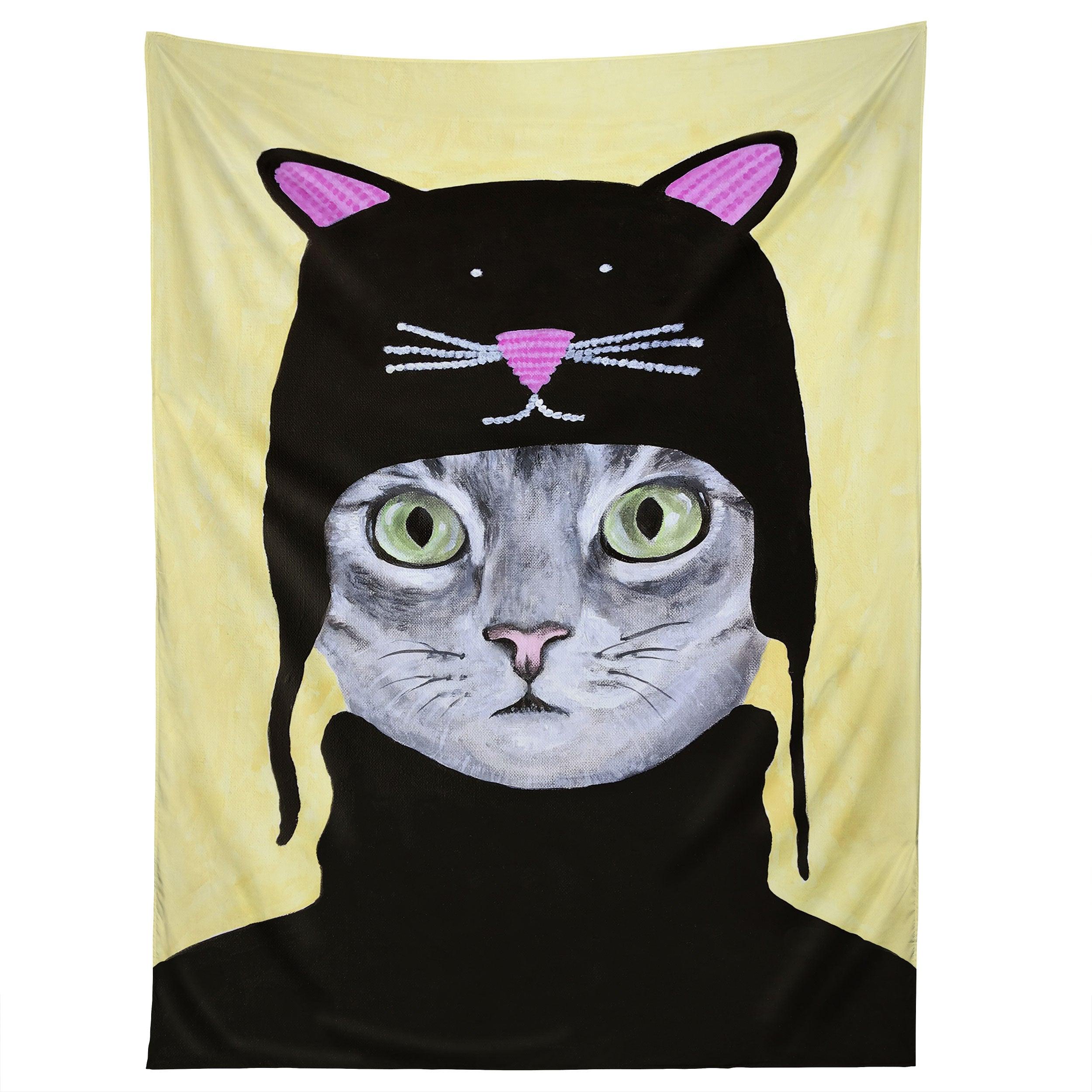 CAT WITH CAT CAP tapestry 75x100