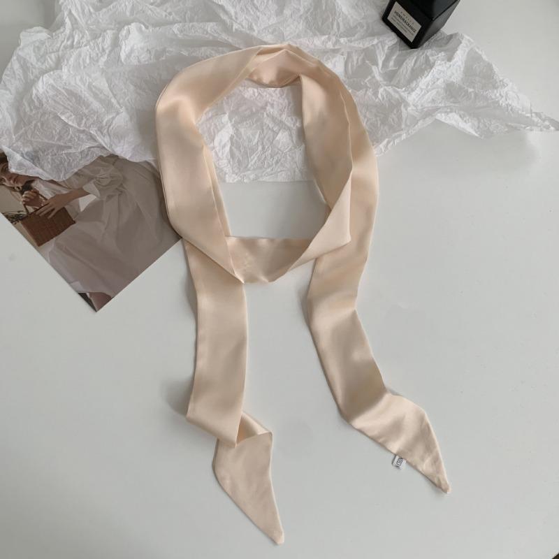 Long solid color silk scarf girl professional versatile thin narrow solid color small scarf streamer tied bag