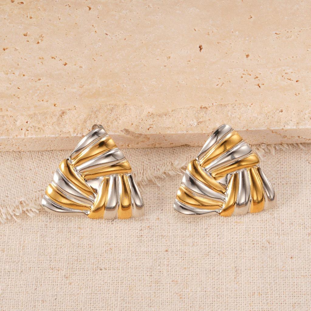 Gold and Silver Stainless Steel Ear Studs with Color Block Design