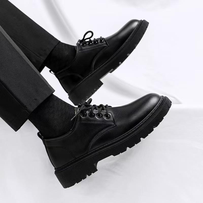 Suit leather shoes men's British business formal men's shoes student height increase casual soft sole waterproof black big head shoes