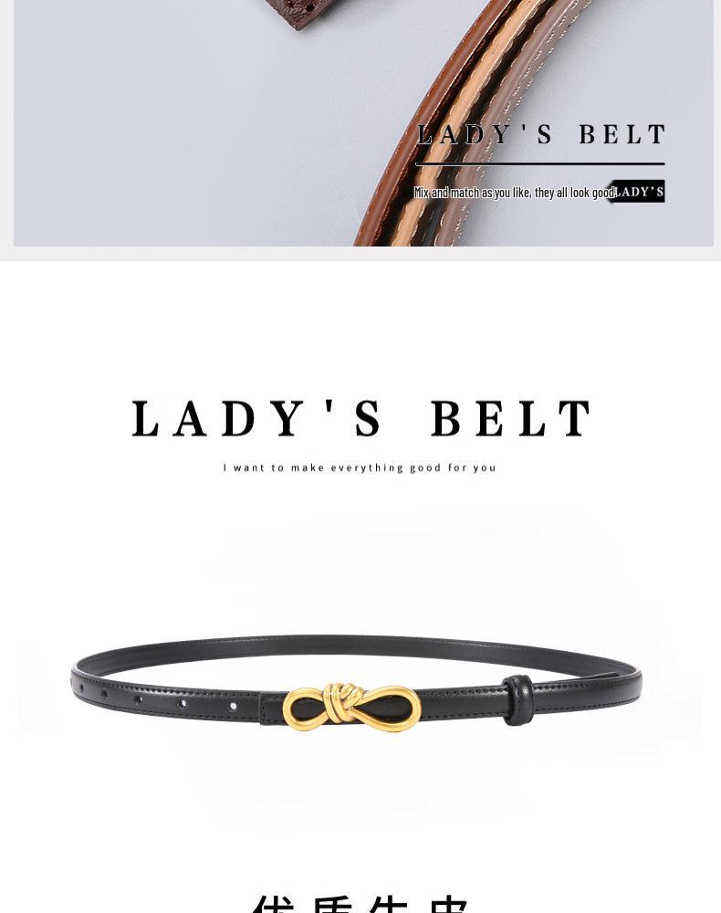Women's Genuine Leather Bowknot Waist Belt - Simple, Versatile, Thin Cowhide Accessory for Dresses, Skirts, Shirts, and Trousers.