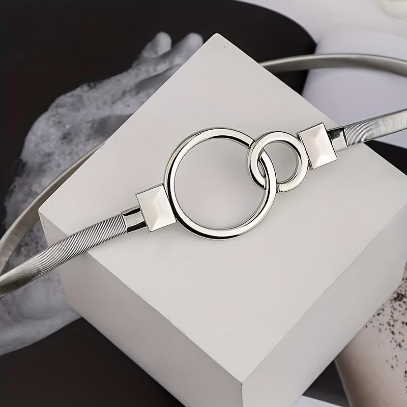 1PC Women's Simple Double Round Buckle Elastic Stretchable Waist Versatile Belt, Dress Sweater Coat Daily Commuter Decoration
