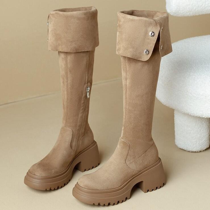 Over-knee Boots Women's Thick-soled Heightened Merad Long Boots Thick-soled Large-tube Circumference Widened Fat Mm Large-size Western Boots