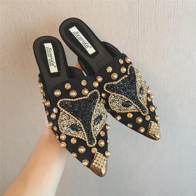 Customized Women's Summer Sandals: Rhinestone Open-Toe Slippers & Versatile Pointed Flats