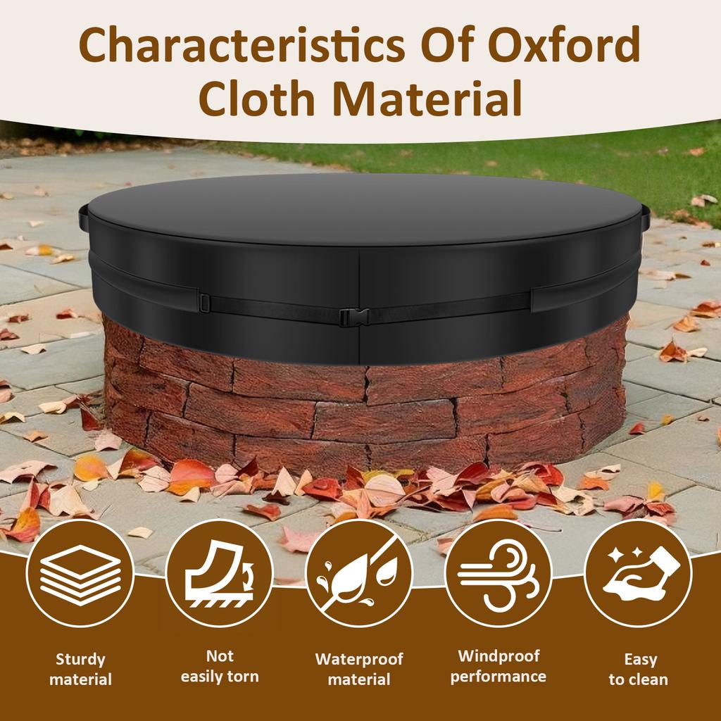 Round Fire Pit Cover Heavy Duty Outdoor Waterproof Oxford Fabric Rainproof Sunscreen BBQ Grill Cover
