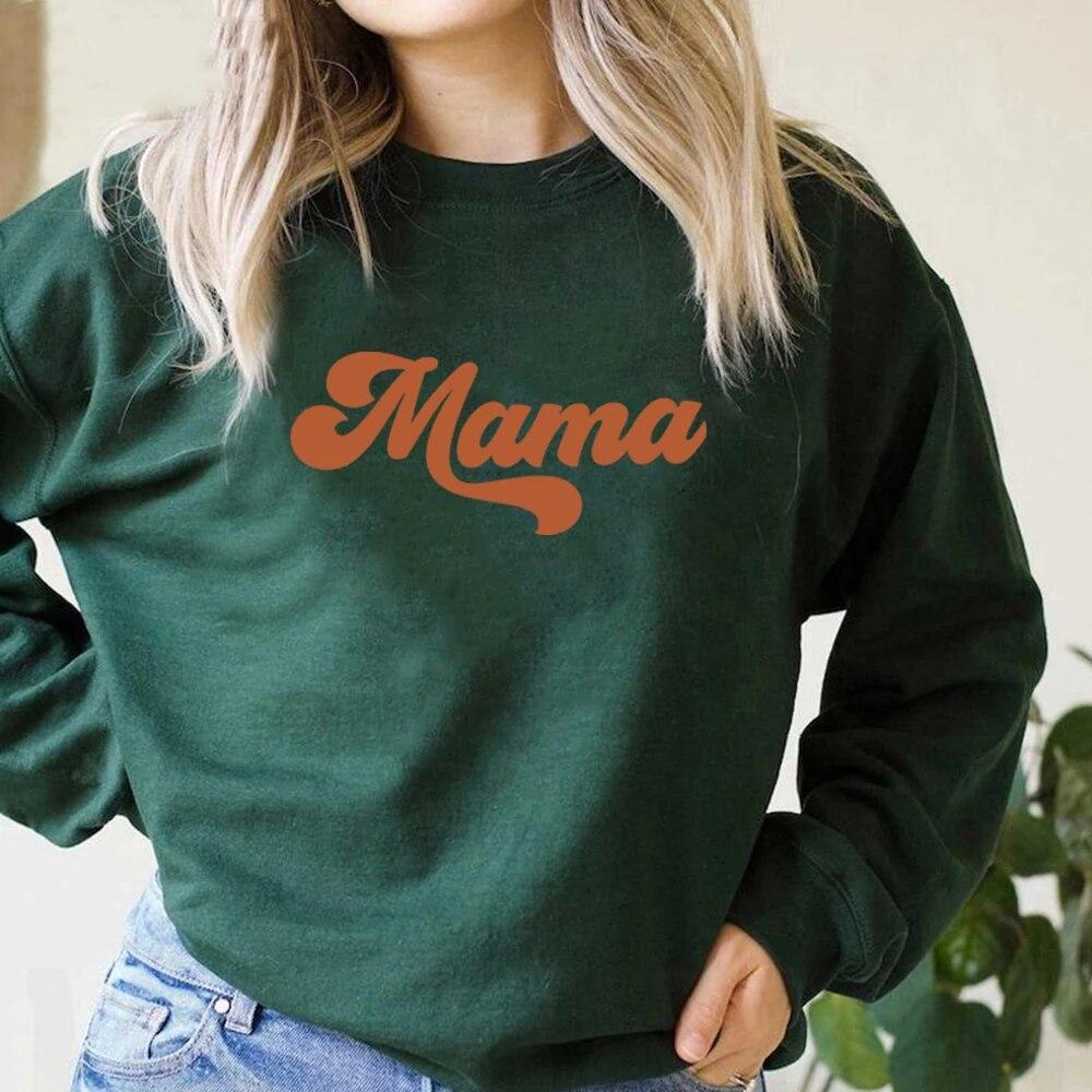 Толстовка Mama Retro Mom Hoodie Mama Пуловер з круглим вирізом Жіночі світшоти з довгим рукавом Подарунок на День матері Подарунки для нової мами Повсякденні топи унісекс