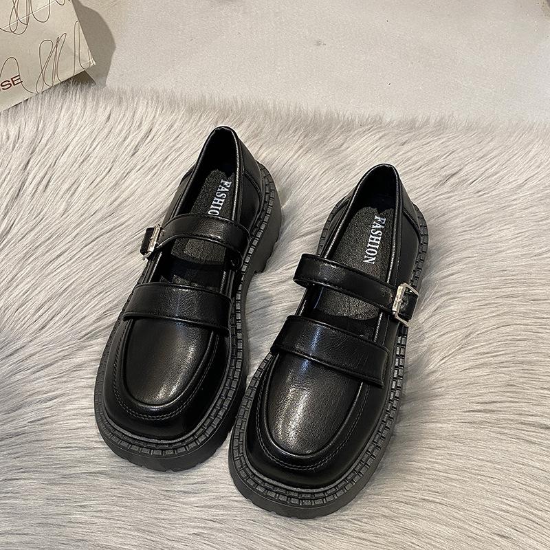 

2025 Summer Mary Janes Japanese Style Shoes Girls Casual Kawaii Pure Color Shoes Woman Buckle Vintage Medium Heels Sandals Slim 35 чёрный