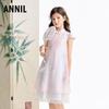 Annil Girls' Floral Short-Sleeved Princess A-Line Dress