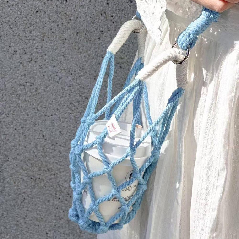 Portable Crochet Cup Holder Hollow Out Foldable Cup Cover Woven Net Net Water Bottle Bags