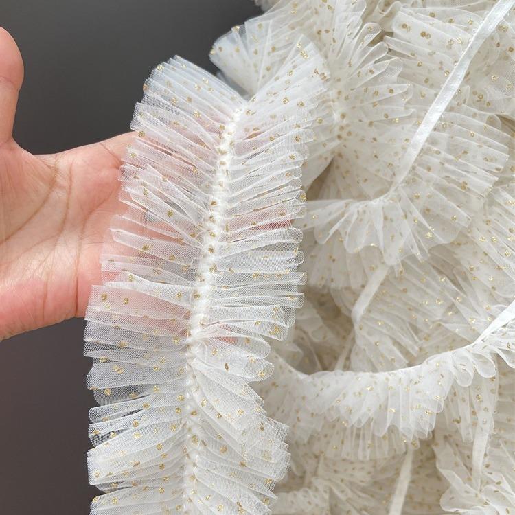 2 mt/los 9 cm breiten weißen hintergrund gold polka dot elastische mesh spitze kleidung rock hause stoff Lolita spitze zubehör