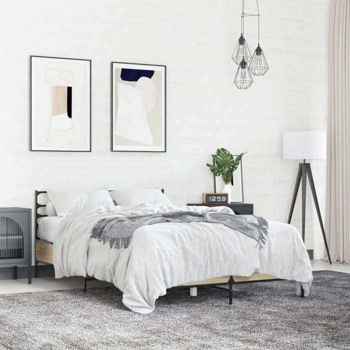 VidaXL Cadre de lit chêne sonoma 140x200 cm bois d'ingénierie et métal, lit, meuble de chambre à coucher, sommier, lit 3280043