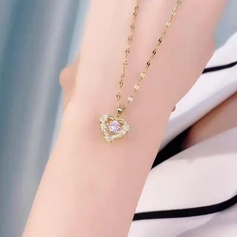 Colier Inteligent Inimă Oceanică din Oțel Titan Femei Lux Ușor Simplu High-End Micro-Incrustat Zircon Pandantiv Inimă Lanț Claviculă