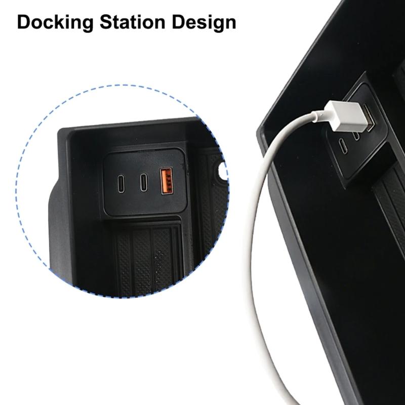 Center Console Armrest Dashboard Storage Box Organizer Tray Pallet Container Holder with USB Charging Cable For Car 3+