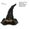 Star Moon Pattern Decor Resin Witch Hat Figurine, Wizard Statue with Festive Party Table Patterns, Gothic Halloween Desktop Ornament for Mantel Indoor