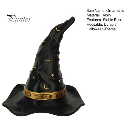 Star Moon Pattern Decor Resin Witch Hat Figurine, Wizard Statue with Festive Party Table Patterns, Gothic Halloween Desktop Ornament for Mantel Indoor