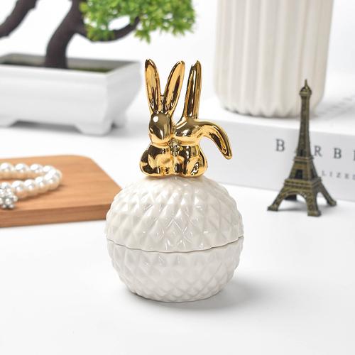 European Ceramic White Storage Jar Golden Animal Jewelry Box Household Round Candy Small Object Storage Jar Exquisite Decoration