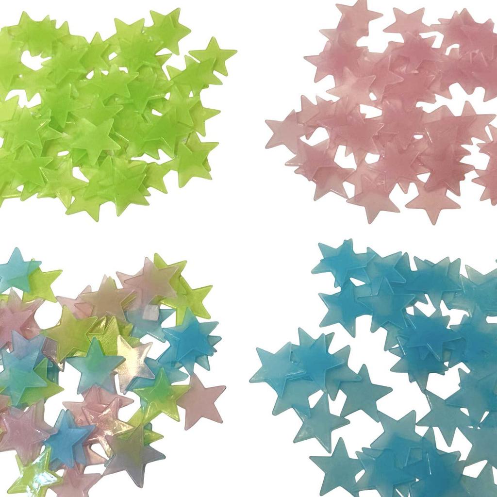 Luminous Star Wall and Window Stickers - Fluorescent 5-Point Stars with 3D Fridge Magnets