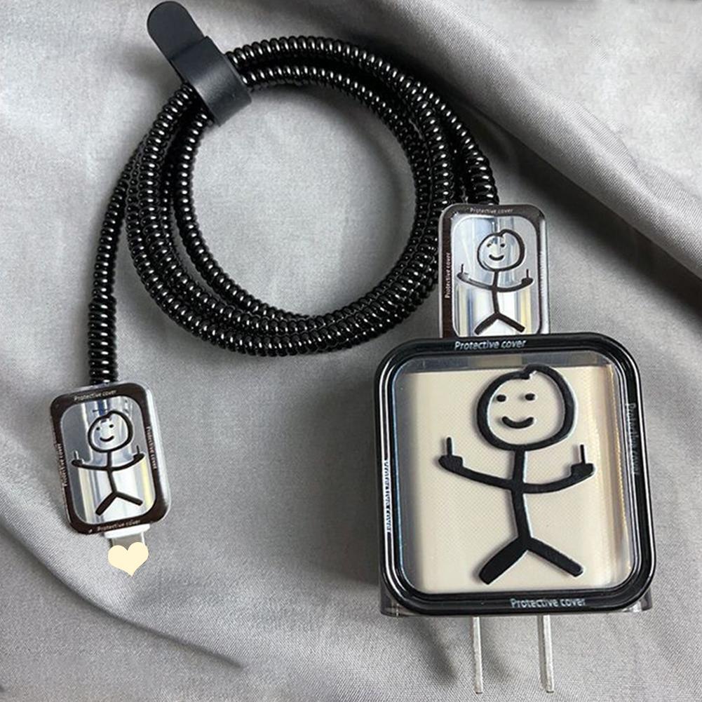 

Креативный чехол с милым рисунком для iPhone 15 14 13 Pro Max, защита для зарядного устройства 18/20 Вт, органайзер для шнура, чехол с простым линейным рисунком D