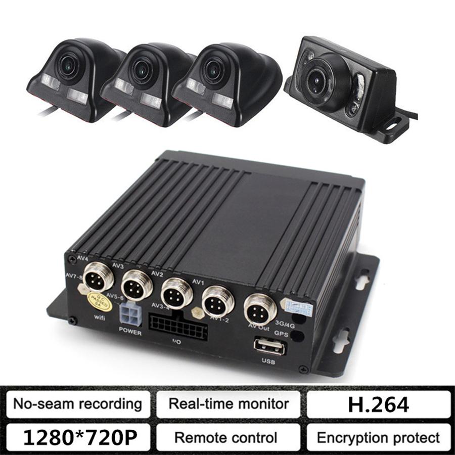 4CH Car Mobile DVR Security Video Recorder w/Cameras LCD Monitor Panoramic 360°