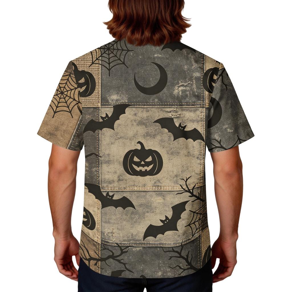 Herren Halloween Print Medizinische Kasack-Oberteil V-Ausschnitt mit Bindeband Taschen Bequeme Passform Tägliche Arbeitskleidung für medizinisches Fachpersonal
