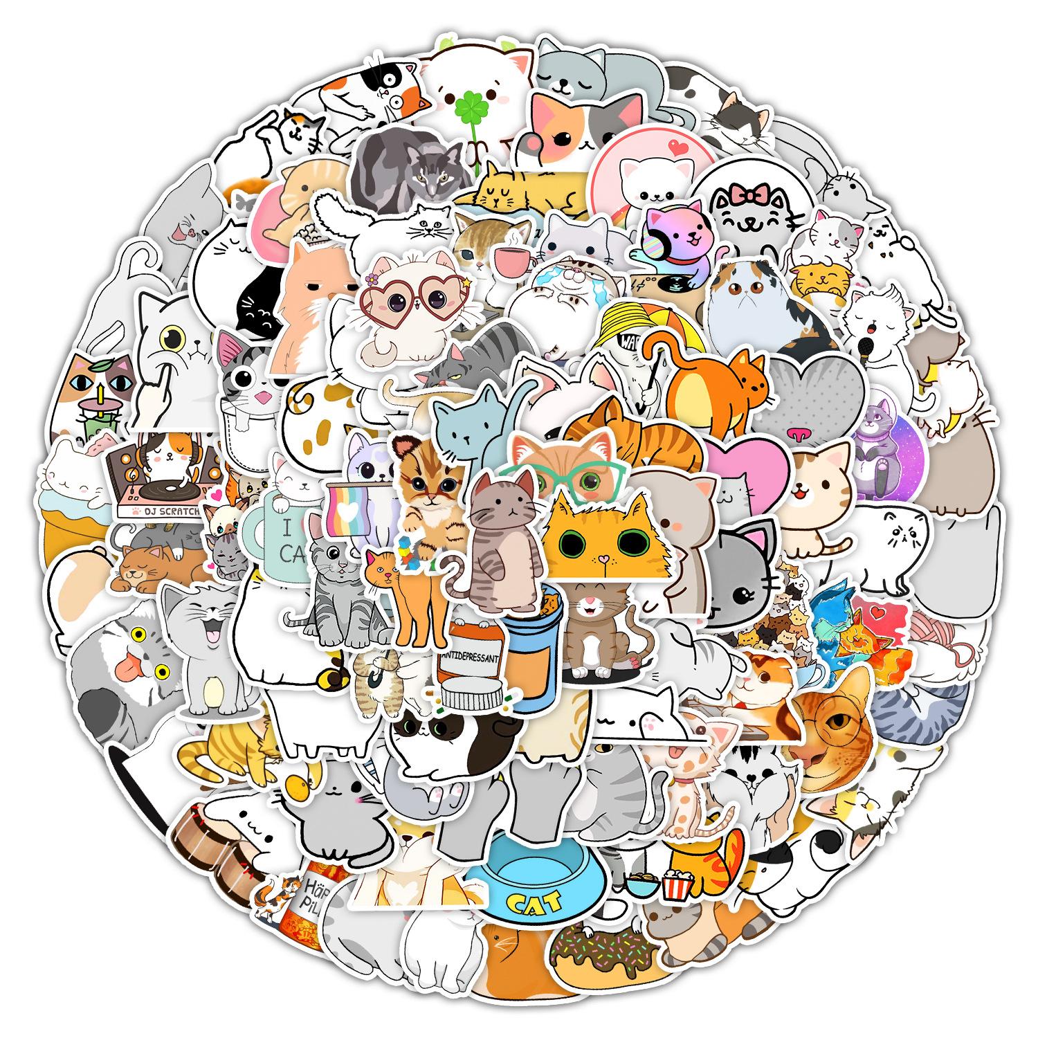 

100 Наклеек-дудлов с котятами Чемодан Автомобиль Блокнот Холодильник Стакан для воды Водонепроницаемые декоративные наклейки