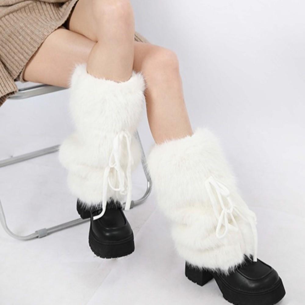 Foot Cover Faux Fur Furry Leg Warmers Japanese Style Y2K Lolita Boots Cover Thickened Sweet Long Tube Sock JK